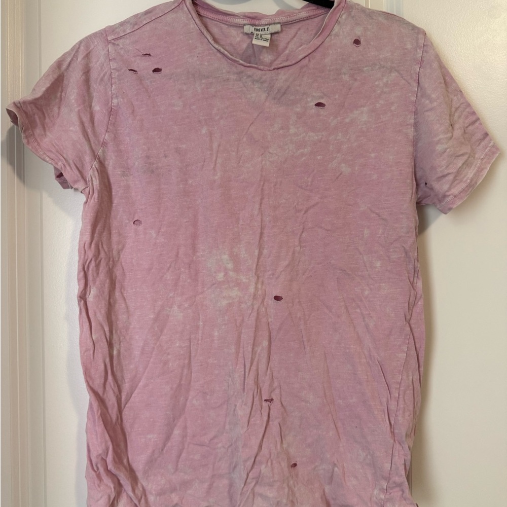 Forever 21 Light Pink Distressed Tee - Picture 1 of 3